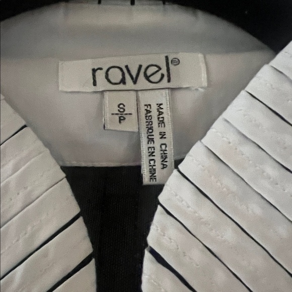 Ravel Vintage Stretch Shirt Zipper Closure White Black Diagonal Lined Small - Picture 4 of 10